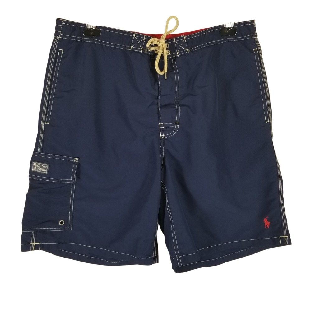 Polo Ralph Lauren Swim‎ Trunks Mens XL Navy Blue Cargo Pocket Contrast Stitching